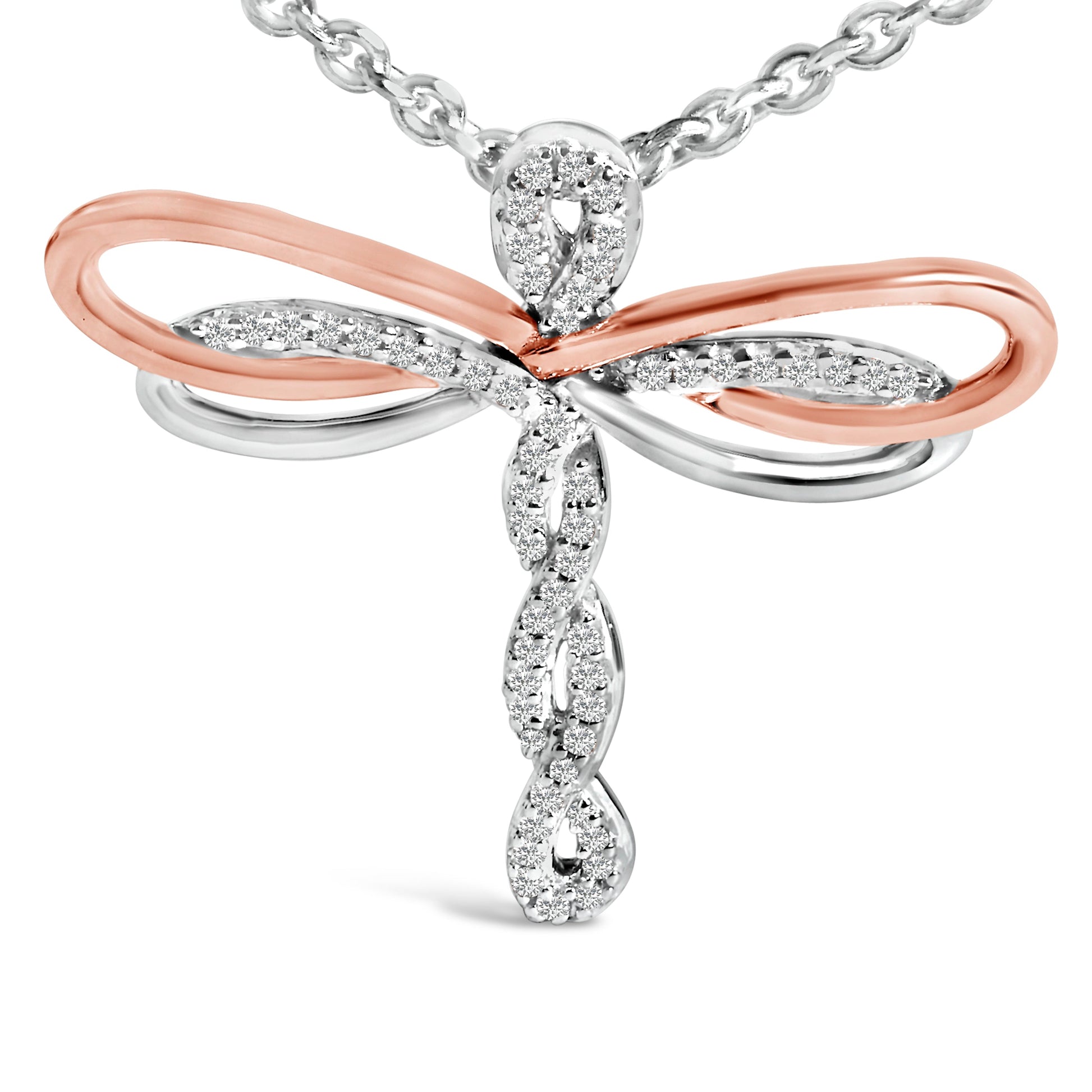 14K Rose Gold Plated Sterling Silver 1/10 Cttw Diamond Dragonfly Pendant Necklace Bids.com