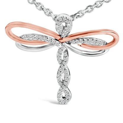 14K Rose Gold Plated Sterling Silver 1/10 Cttw Diamond Dragonfly Pendant Necklace Bids.com