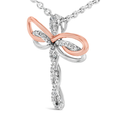 14K Rose Gold Plated Sterling Silver 1/10 Cttw Diamond Dragonfly Pendant Necklace Bids.com