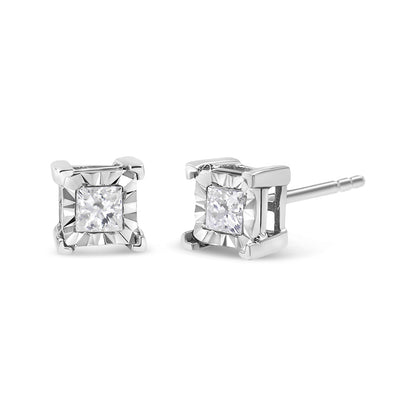 .925 Sterling Silver 1/2 Cttw Miracle Set Princess-cut Diamond Solitaire Stud Earrings (H-I Color, I1-I2 Clarity) Bids.com