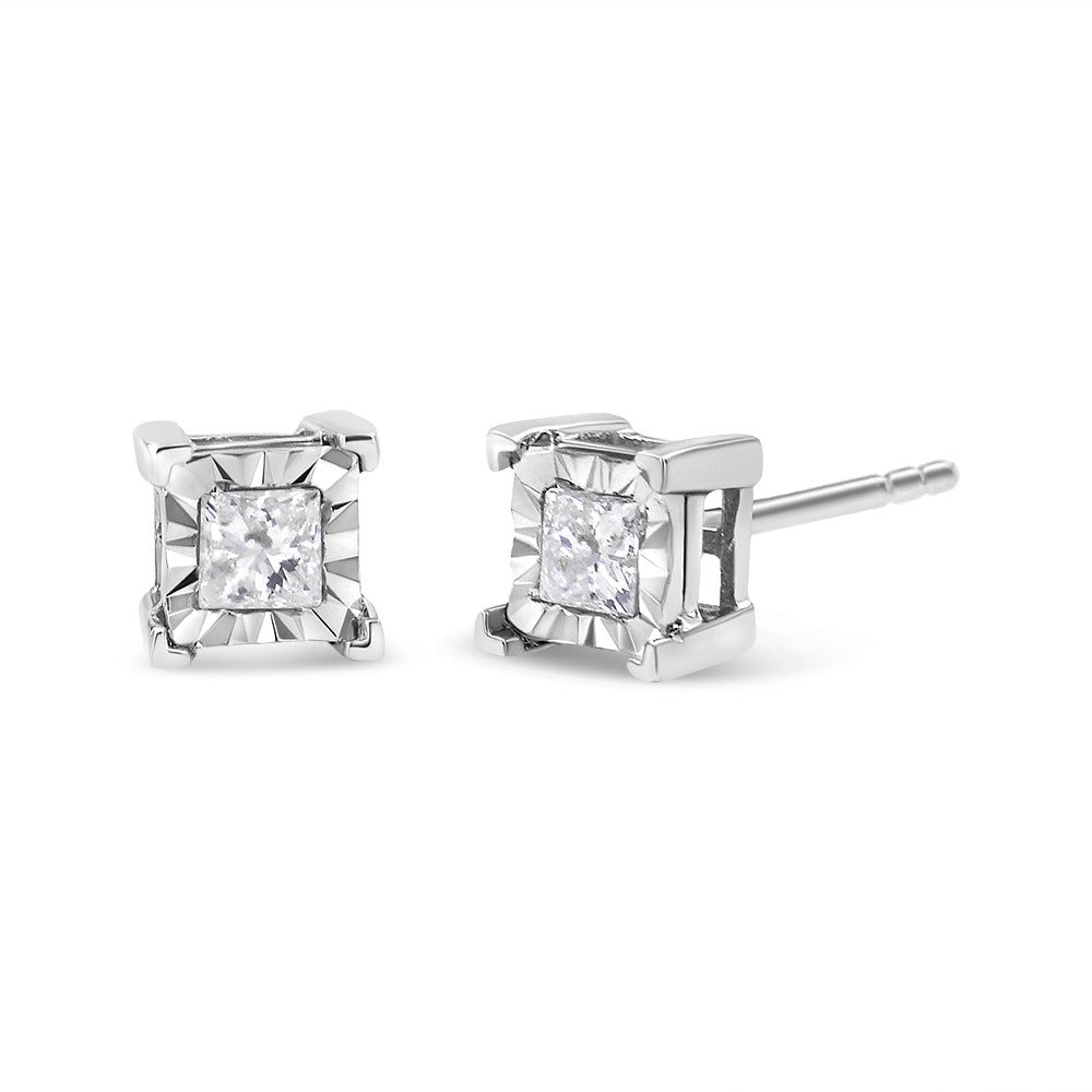 .925 Sterling Silver 1/2 Cttw Miracle Set Princess-cut Diamond Solitaire Stud Earrings (H-I Color, SI2-I1 Clarity) Bids.com