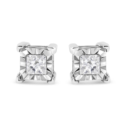 .925 Sterling Silver 1/2 Cttw Miracle Set Princess-cut Diamond Solitaire Stud Earrings (H-I Color, I1-I2 Clarity) Bids.com
