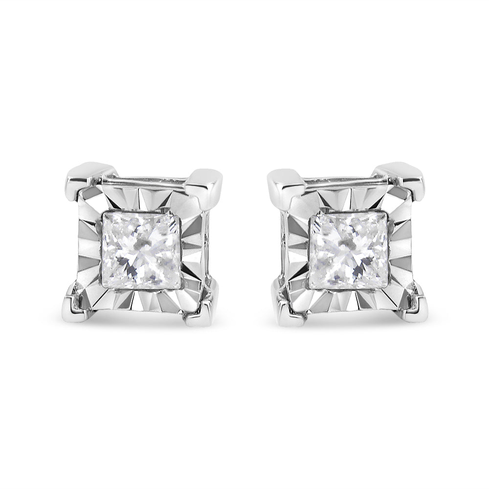 .925 Sterling Silver 1/2 Cttw Miracle Set Princess-cut Diamond Solitaire Stud Earrings (I-J Color, SI1-SI2 Clarity) Bids.com