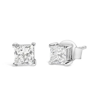 14K White Gold 3/8 Cttw Lab Grown Princess-Cut Diamond 4-Prong Solitaire Stud Earrings (VS1-VS2 Clarity, F-G Color) Bids.com