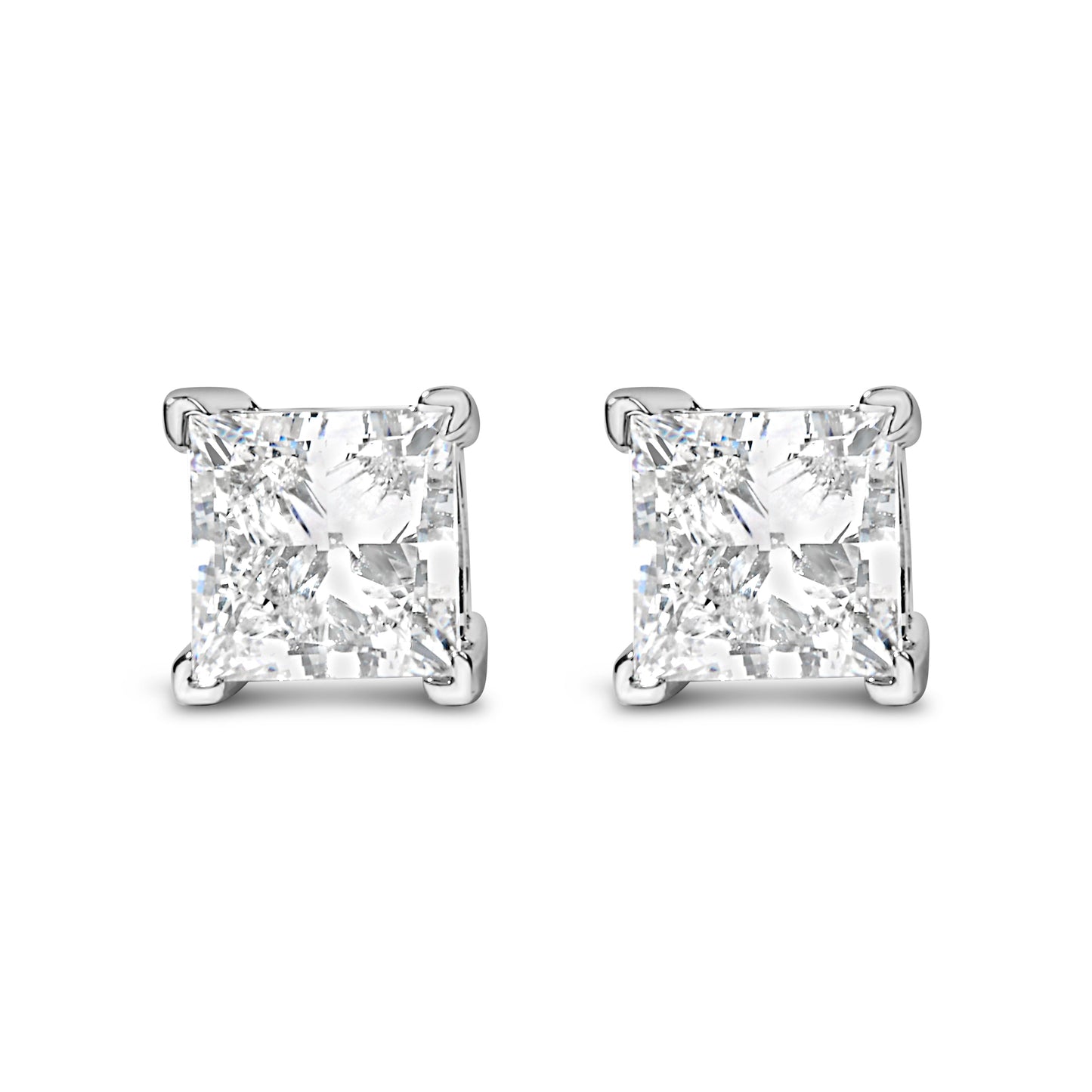 14K White Gold 1.0 Cttw Princess Cut Lab Grown Diamond Solitaire Stud Earrings (F-G Color, VS2-SI1 Clarity) Bids.com