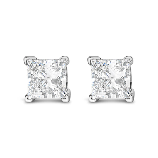 14K White Gold 1.0 Cttw Princess Cut Lab Grown Diamond Solitaire Stud Earrings (F-G Color, VS2-SI1 Clarity) Bids.com