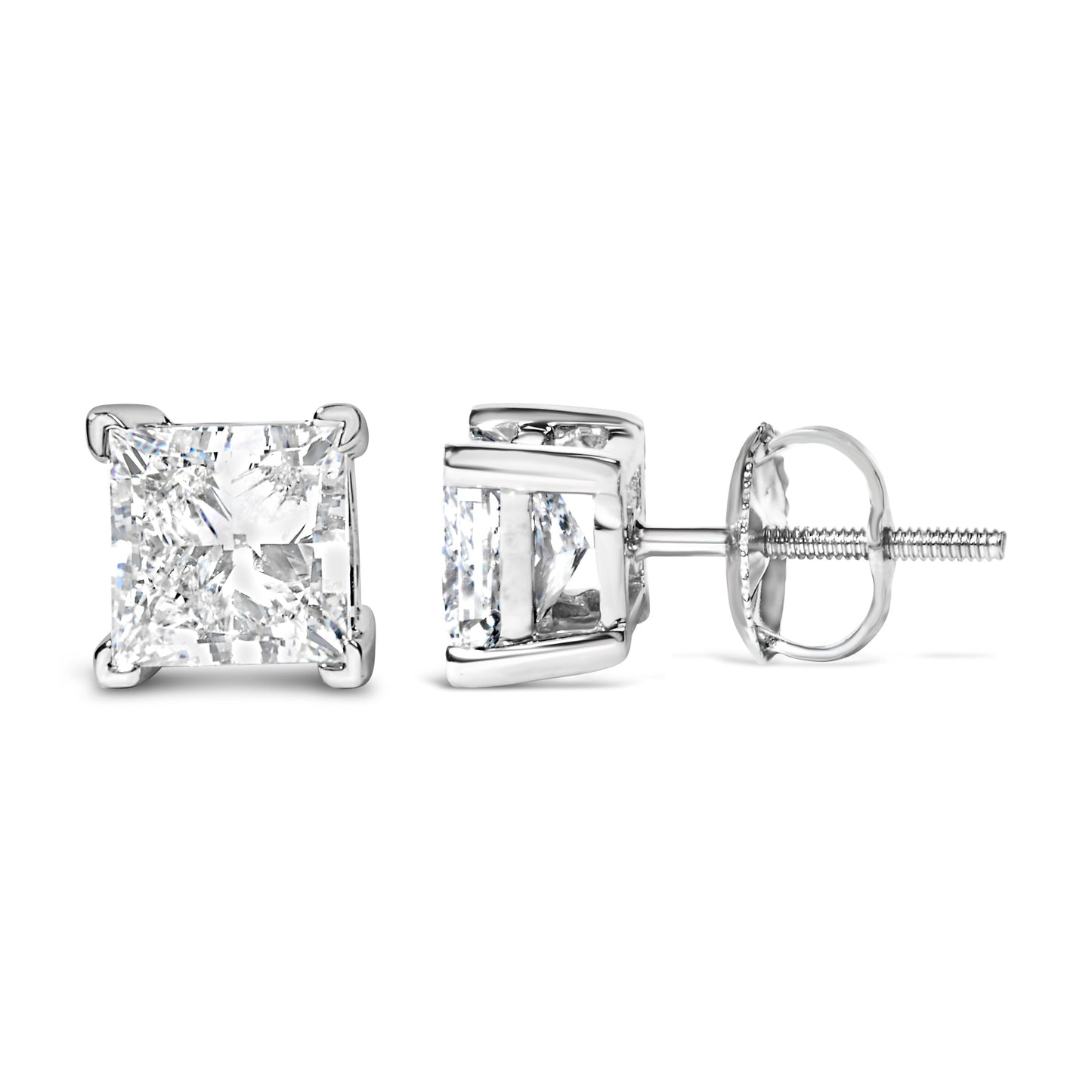 14K White Gold 1.0 Cttw Princess Cut Lab Grown Diamond Solitaire Stud Earrings (F-G Color, VS2-SI1 Clarity) Bids.com