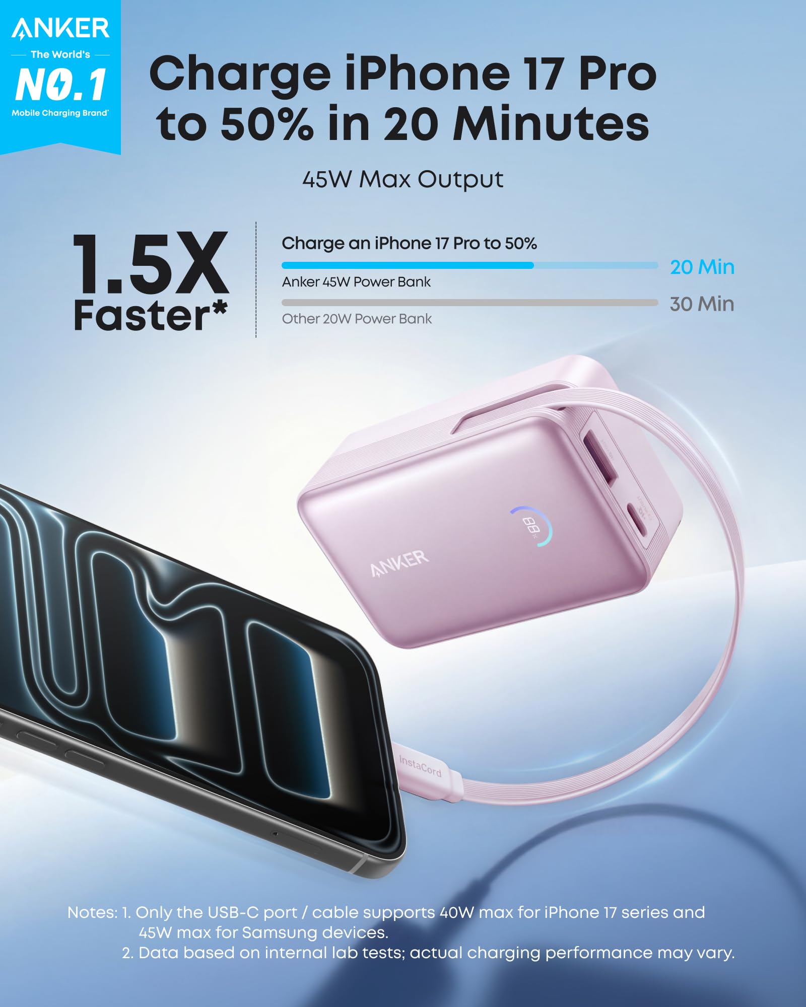Anker Nano Power Bank (10K, 45W, Built-In Retractable USB-C Cable) Anker