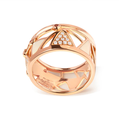 14K Rose Gold 1/3 Cttw Diamond and Pink Tourmaline Cigar Band Ring with White Enamel (G-H Color, SI1-SI2 Clarity) Bids.com