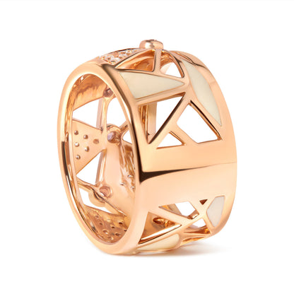14K Rose Gold 1/3 Cttw Diamond and Pink Tourmaline Cigar Band Ring with White Enamel (G-H Color, SI1-SI2 Clarity) Bids.com