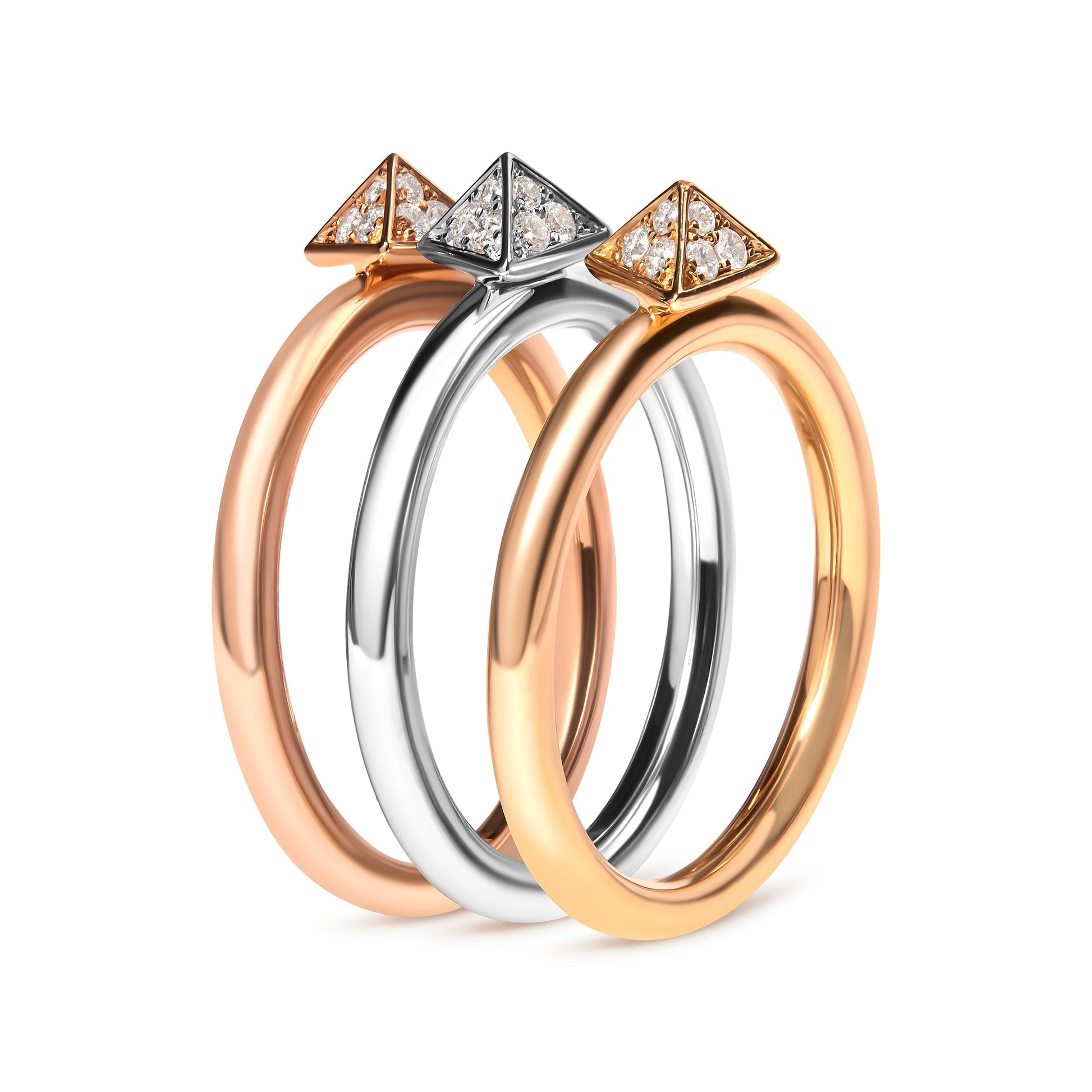 14K Tri Color Gold 1/3 Cttw Diamond Pyramid Stackable Band Ring Set (G-H Color, SI1-SI2 Clarity) - Size 7 Bids.com