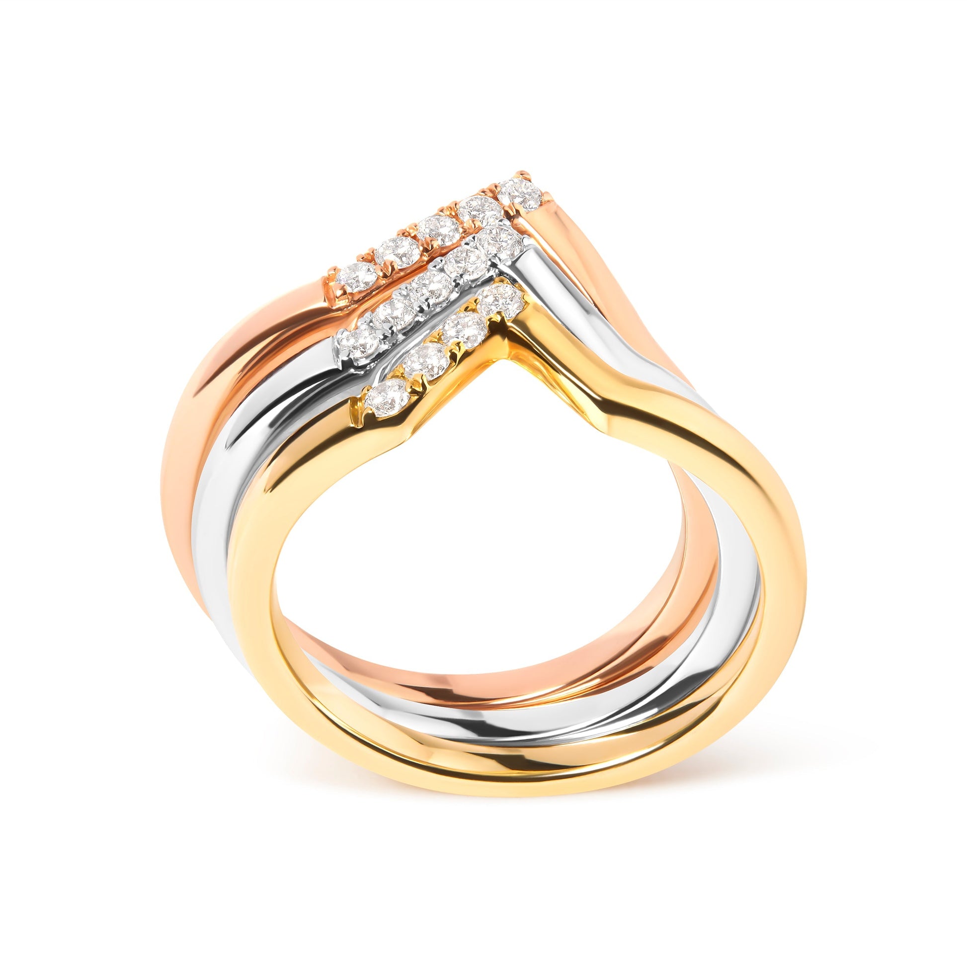 14K Gold 1/4 Cttw Diamond Geometrical Chevron V Stackable Band Ring Set (G-H Color, SI1-SI2 Clarity) - Size 7 Bids.com