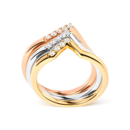 14K Gold 1/4 Cttw Diamond Geometrical Chevron V Stackable Band Ring Set (G-H Color, SI1-SI2 Clarity) - Size 7 Bids.com