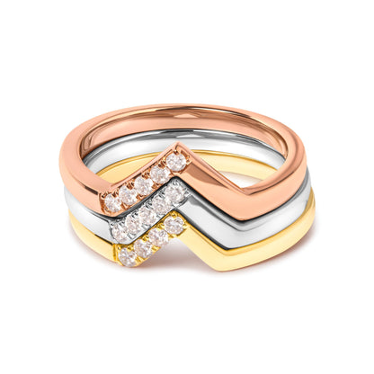 14K Gold 1/4 Cttw Diamond Geometrical Chevron V Stackable Band Ring Set (G-H Color, SI1-SI2 Clarity) - Size 7 Bids.com