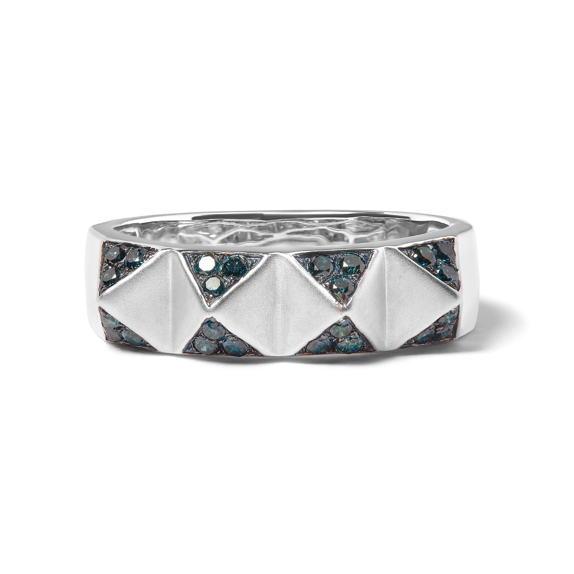 14K White Gold 1/4 Cttw Treated Blue Diamond Pyramid Band Ring (Blue Color, SI1-SI2 Clarity)- Size 7 Bids.com