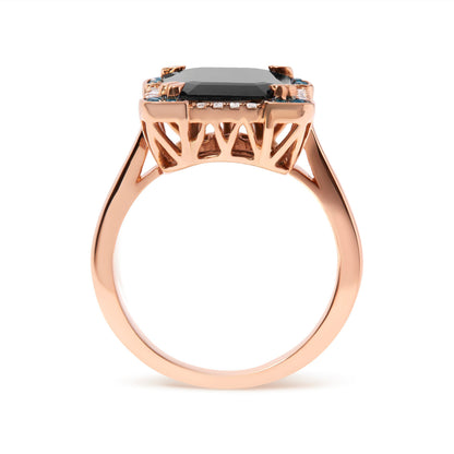 14K Rose Gold 15x10 MM Emerald-Cut Black Onyx and 1/5 Cttw Blue and White Diamond Halo Cocktail Ring (G-H Color, SI1-SI2 Clarity)- Size 7 Bids.com