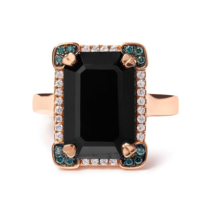 14K Rose Gold 15x10 MM Emerald-Cut Black Onyx and 1/5 Cttw Blue and White Diamond Halo Cocktail Ring (G-H Color, SI1-SI2 Clarity)- Size 7 Bids.com