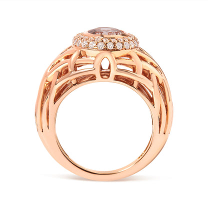 14K Rose Gold Oval Cut Light Pink Morganite and 3/8 Cttw Diamonds Halo and Basket Weave Cocktail Ring (G-H Color, SI1-SI2 Clarity) - Size 7 Bids.com