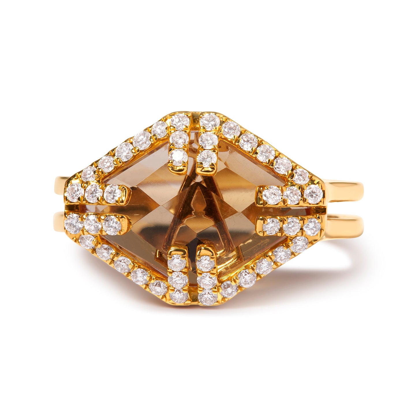 14K Yellow Gold Marquise-Cut Yellow Citrine and 1/3 Cttw Diamond Halo Cocktail Ring (G-H Color, SI1-SI2 Clarity) - Size 7 Bids.com