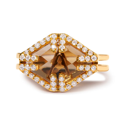 14K Yellow Gold Marquise-Cut Yellow Citrine and 1/3 Cttw Diamond Halo Cocktail Ring (G-H Color, SI1-SI2 Clarity) - Size 7 Bids.com
