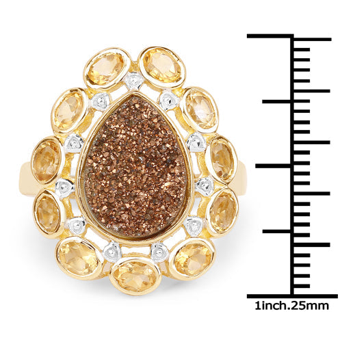 5.14 Carat Genuine Bronze Drusy and Citrine .925 Sterling Silver Ring Bids.com
