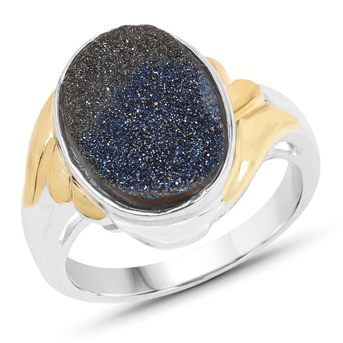 3.25 Carat Genuine Cobalt Blue Drusy .925 Sterling Silver Ring Bids.com