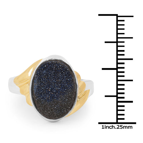 3.25 Carat Genuine Cobalt Blue Drusy .925 Sterling Silver Ring Bids.com