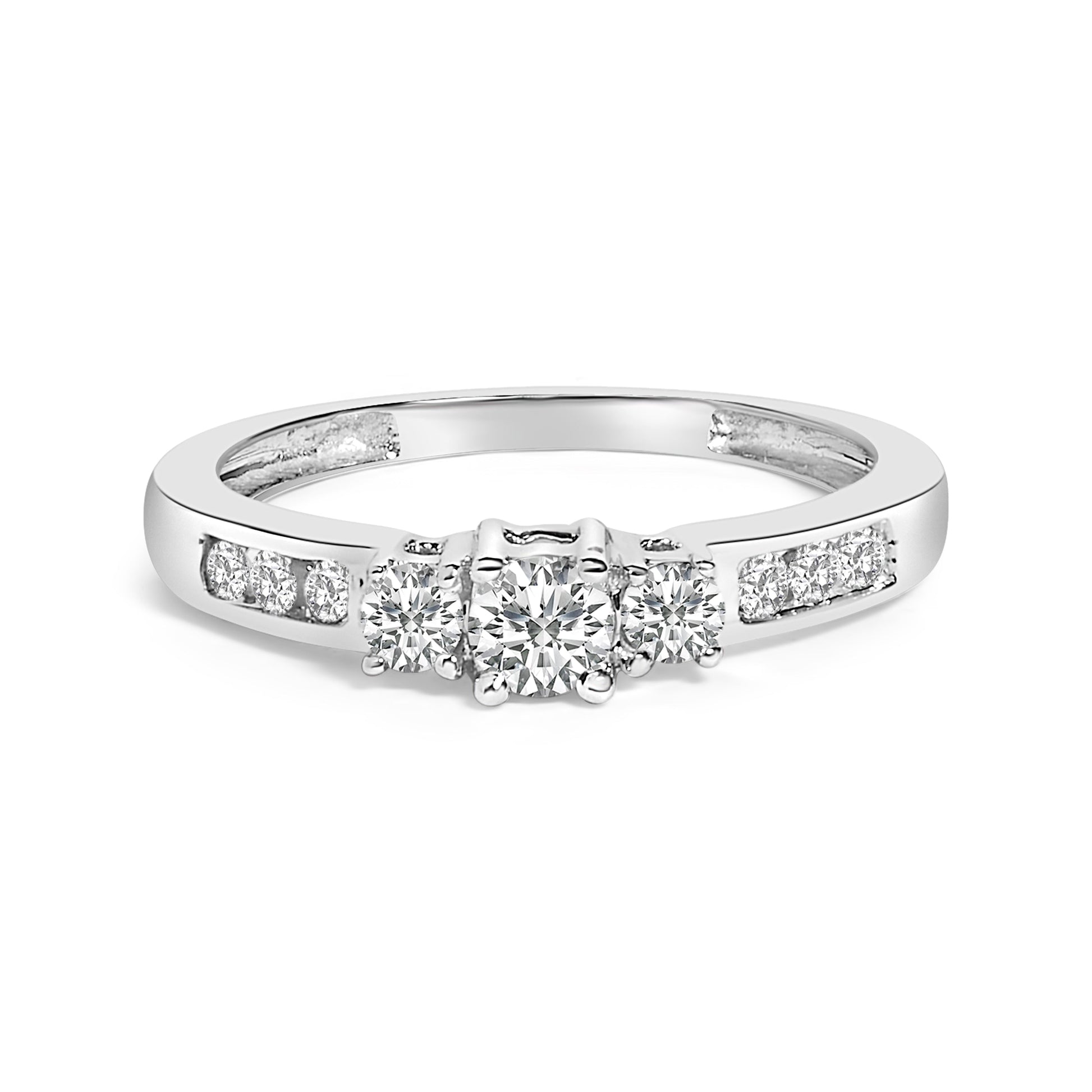 10K White Gold 1/2 Cttw Diamond Three Stone Ring Bids.com