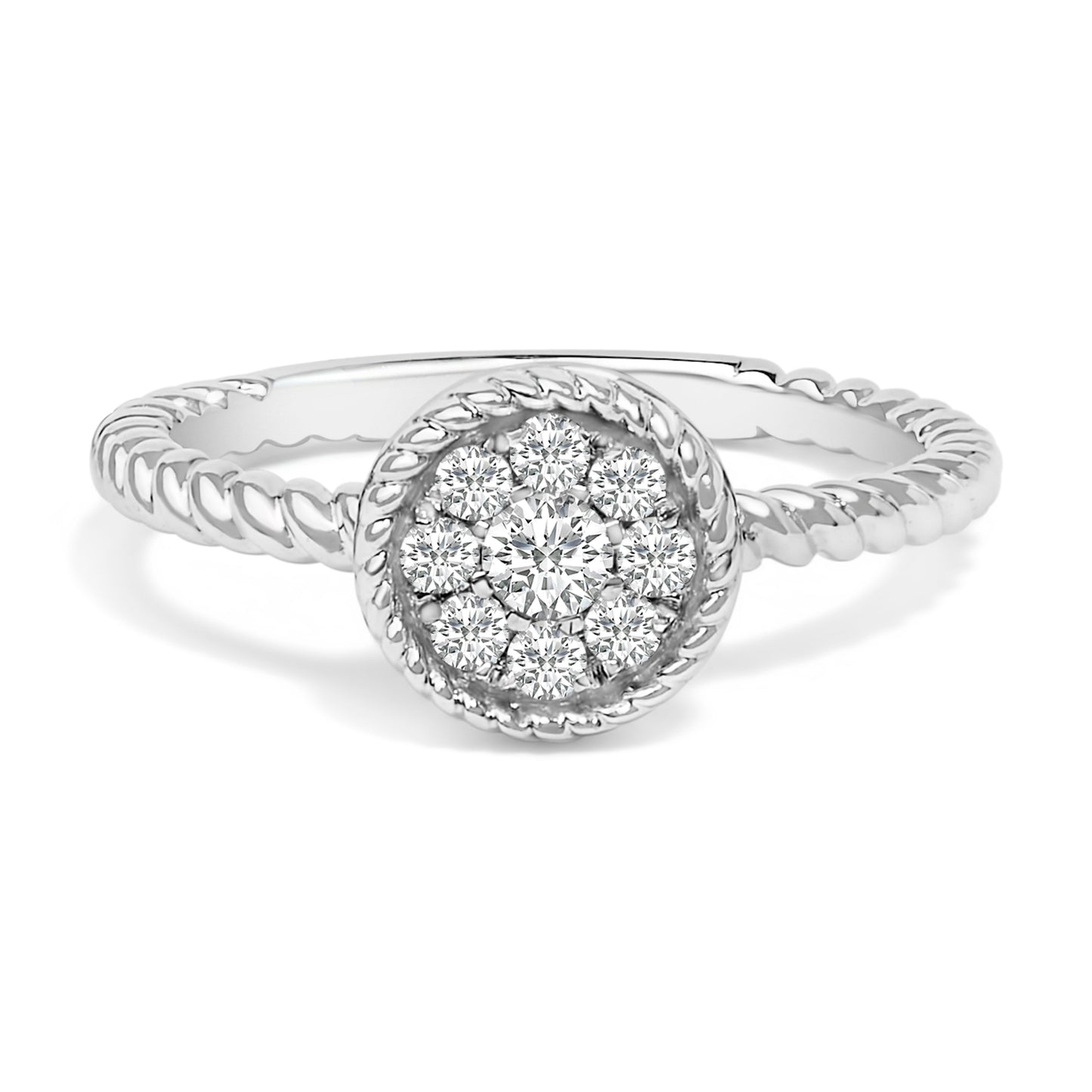 Sterling Silver 1/4 Cttw Diamond Floral Round Braided Ring Bids.com
