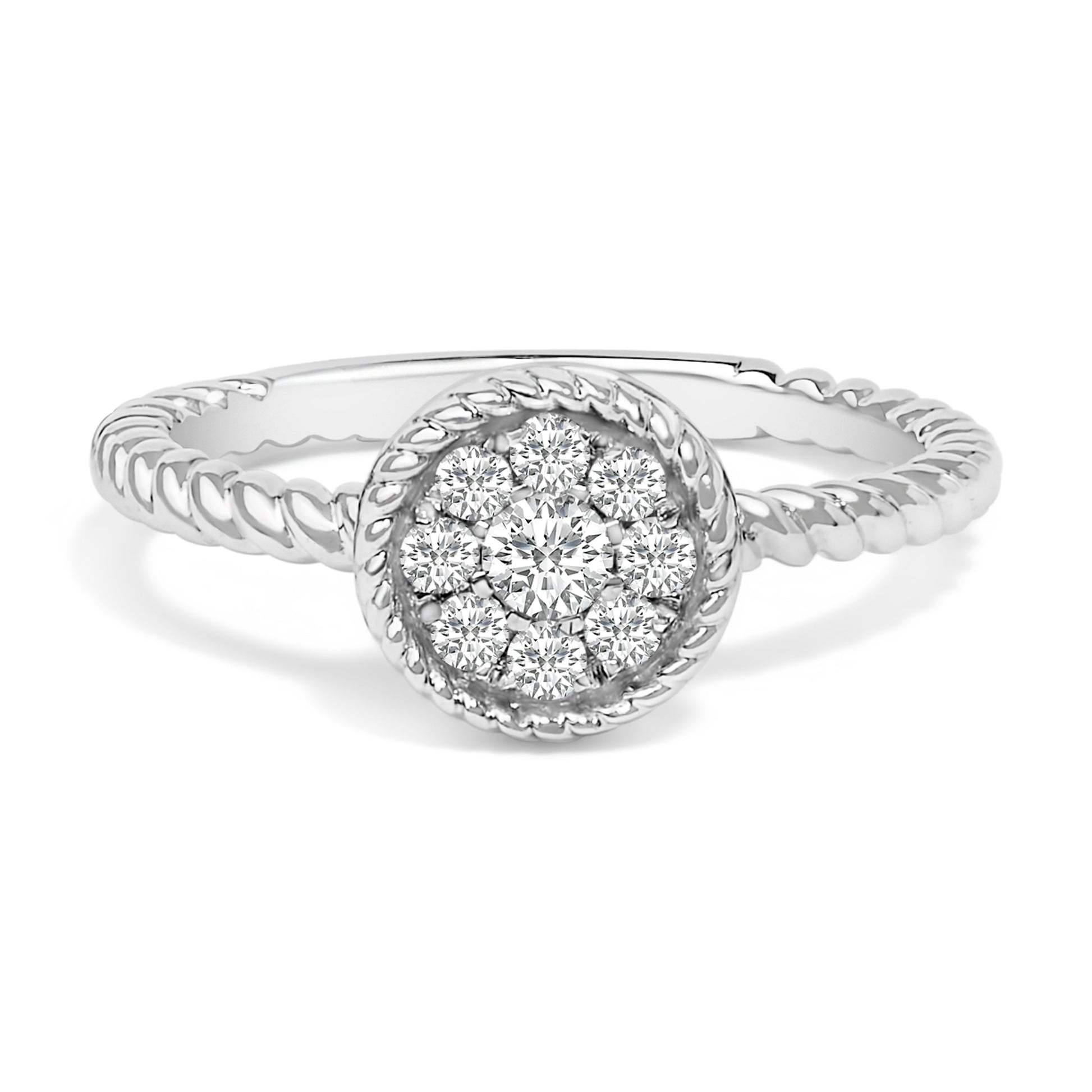 Sterling Silver 1/4 Cttw Diamond Floral Round Braided Ring Bids.com