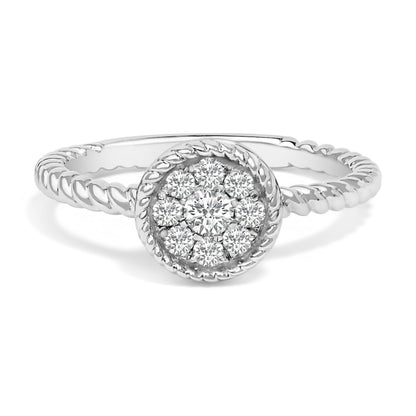 Sterling Silver 1/4 Cttw Diamond Floral Round Braided Ring Bids.com