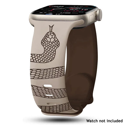 Engraved Snake Silicone Sport Band for Apple Watch - Soft Serpent Design Strap Wristwatchstraps.co