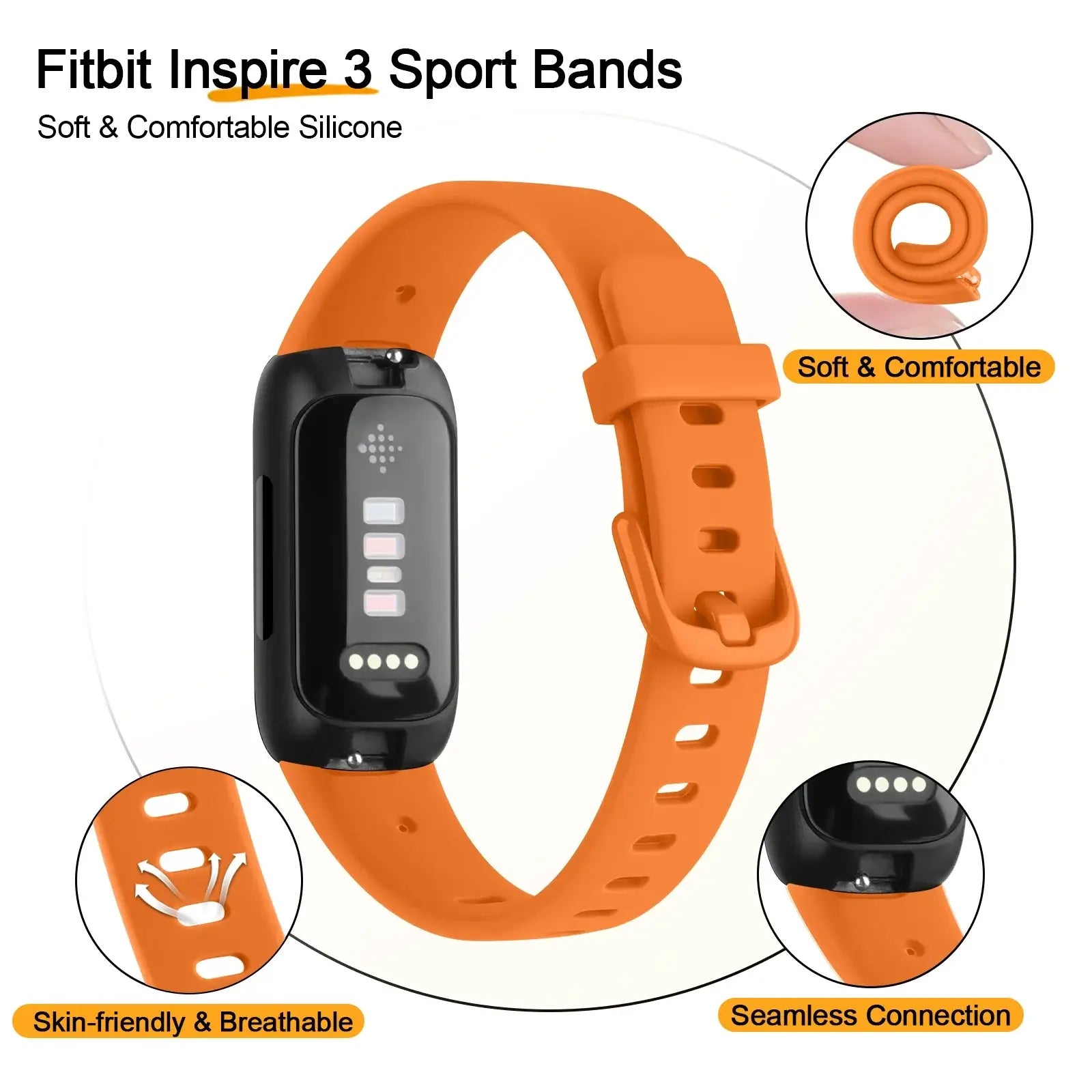 Fitbit Inspire 3 Silicone Band – Soft Waterproof Strap BandsCo Straps