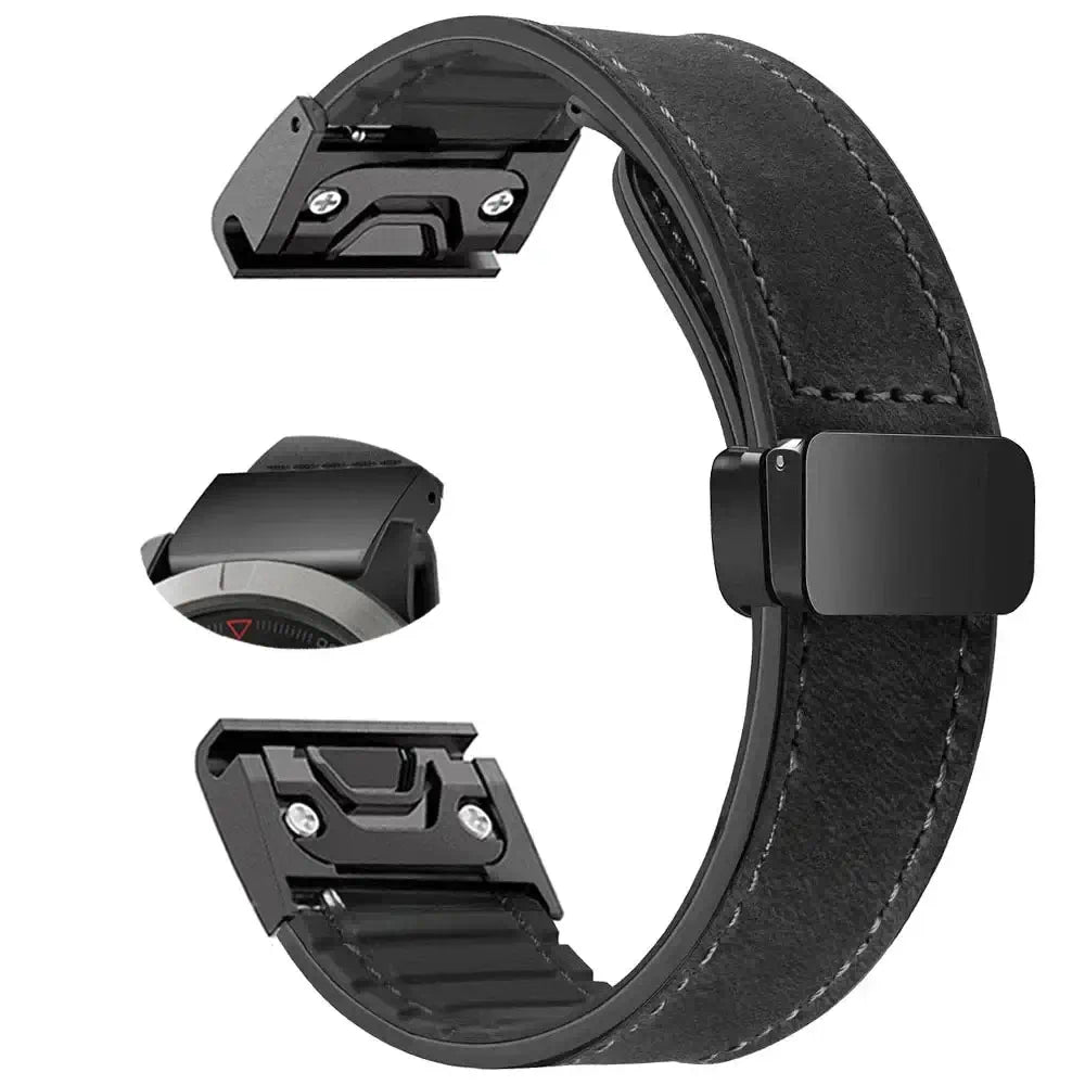 Garmin Soft Leather Band - Magnetic Buckle QuickFit Design BandsCo Straps