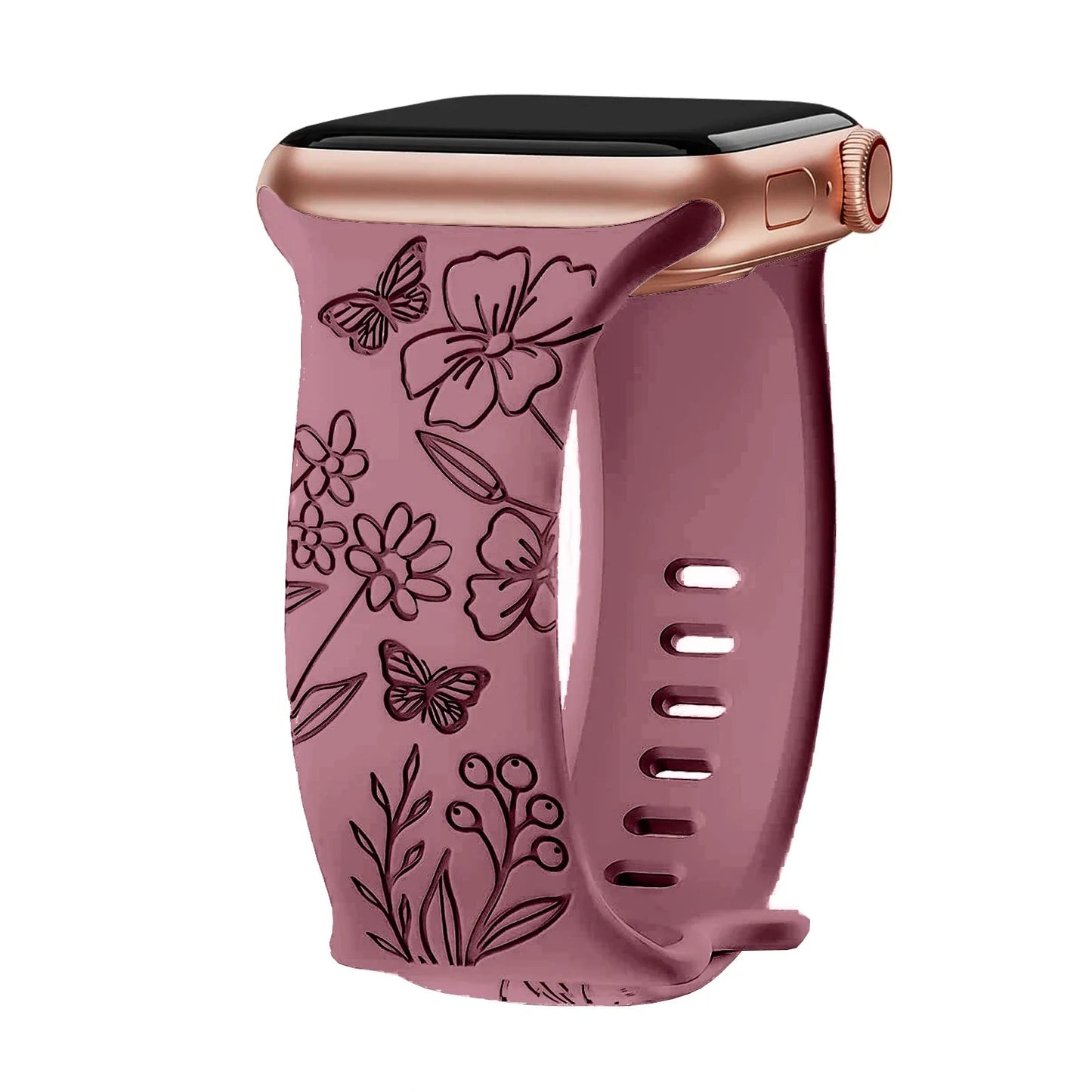 Apple Watch Silicone Strap - Floral Engraved, Soft and Waterproof BandsCo Straps