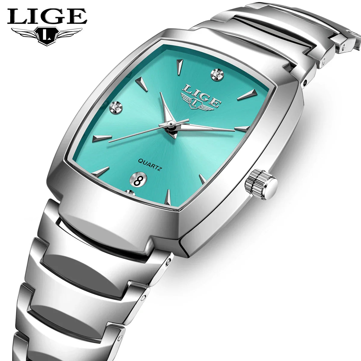 Women's Turquoise Dial Stainless Steel Rectangular Watch BandsCo Straps