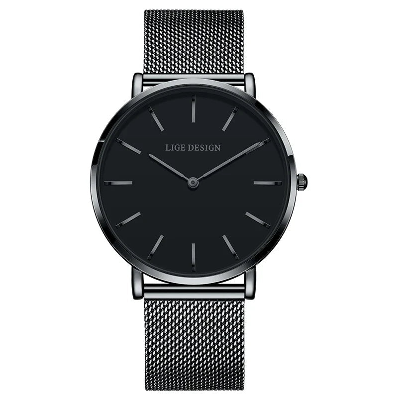 Women's Pink Dial Mesh Band Slim Stainless Steel Watch BandsCo Straps