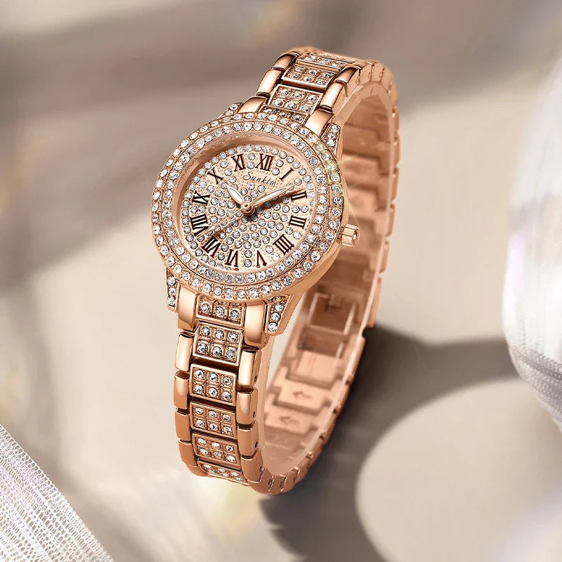 Women's Rose Gold Crystal Bracelet Watch Quartz Luxury BandsCo Straps