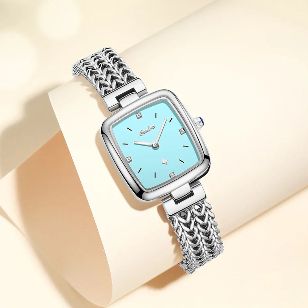 Women's Square Stainless Steel Slim Quartz Watch Bracelet BandsCo Straps
