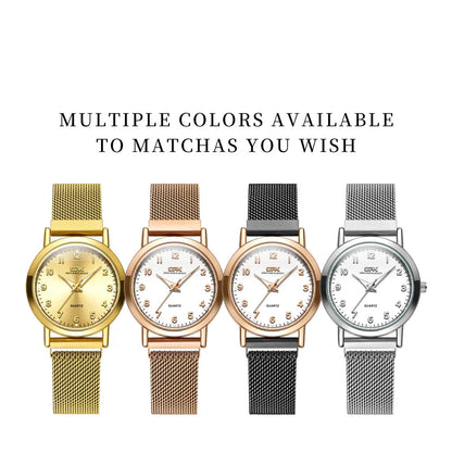 Women's Rose Gold Mesh Quartz Watch Slim Luminous Waterproof BandsCo Straps