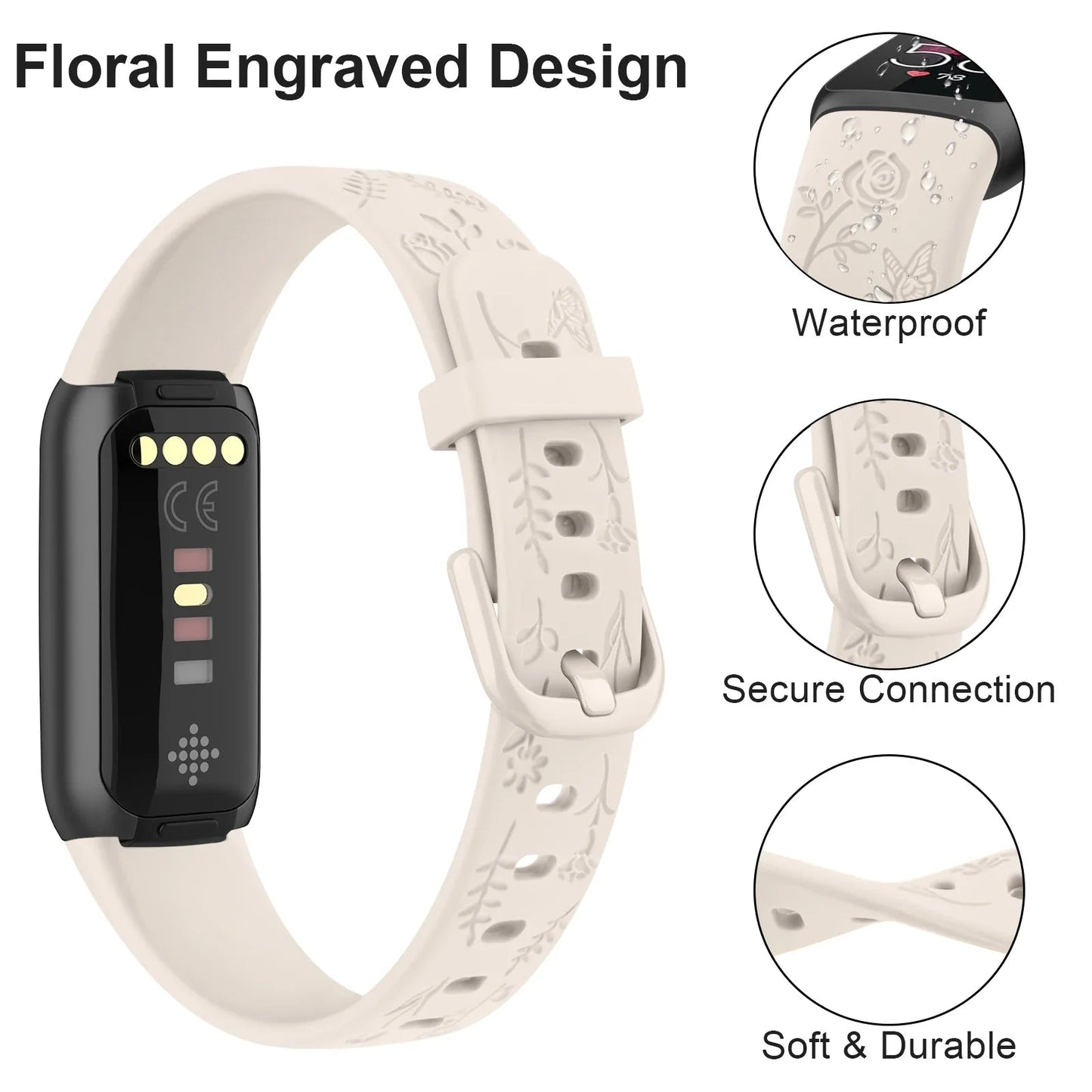Fitbit Luxe TPU Flower Engraved Band - Soft and Comfortable BandsCo Straps