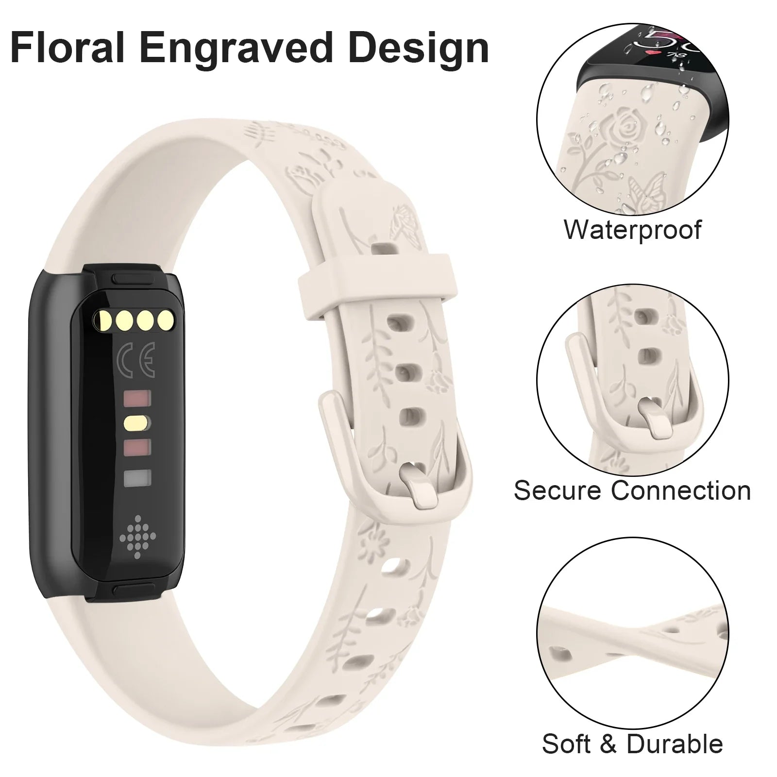 Fitbit Luxe TPU Flower Engraved Band - Soft and Comfortable BandsCo Straps