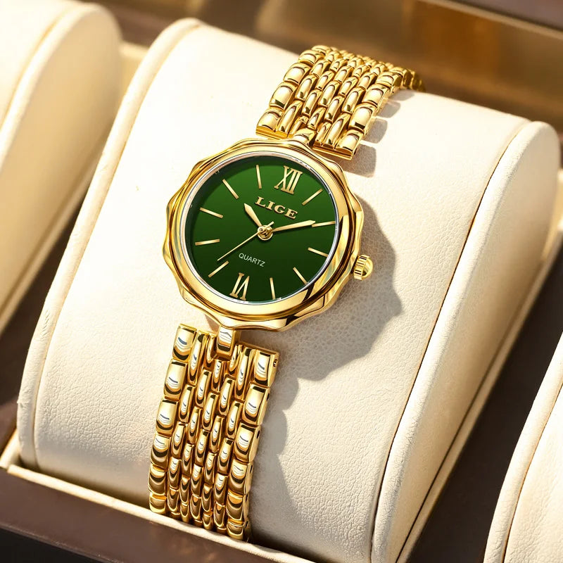 Women's Gold Alloy Bracelet Watch 28mm Roman Dial Quartz BandsCo Straps