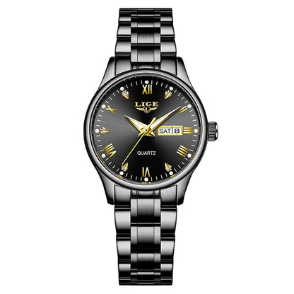 Women's Black Stainless Steel Diamond Dial Quartz Watch BandsCo Straps