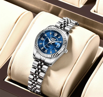 Women's Two Tone Stainless Steel Date Watch Elegant Quartz BandsCo Straps