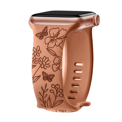 Apple Watch Silicone Strap - Floral Engraved, Soft and Waterproof BandsCo Straps