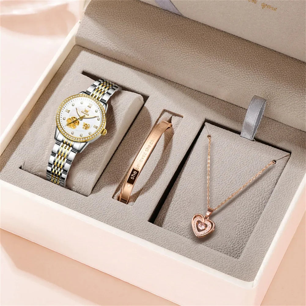 Women's Automatic Flower Skeleton Watch Jubilee Bracelet BandsCo Straps