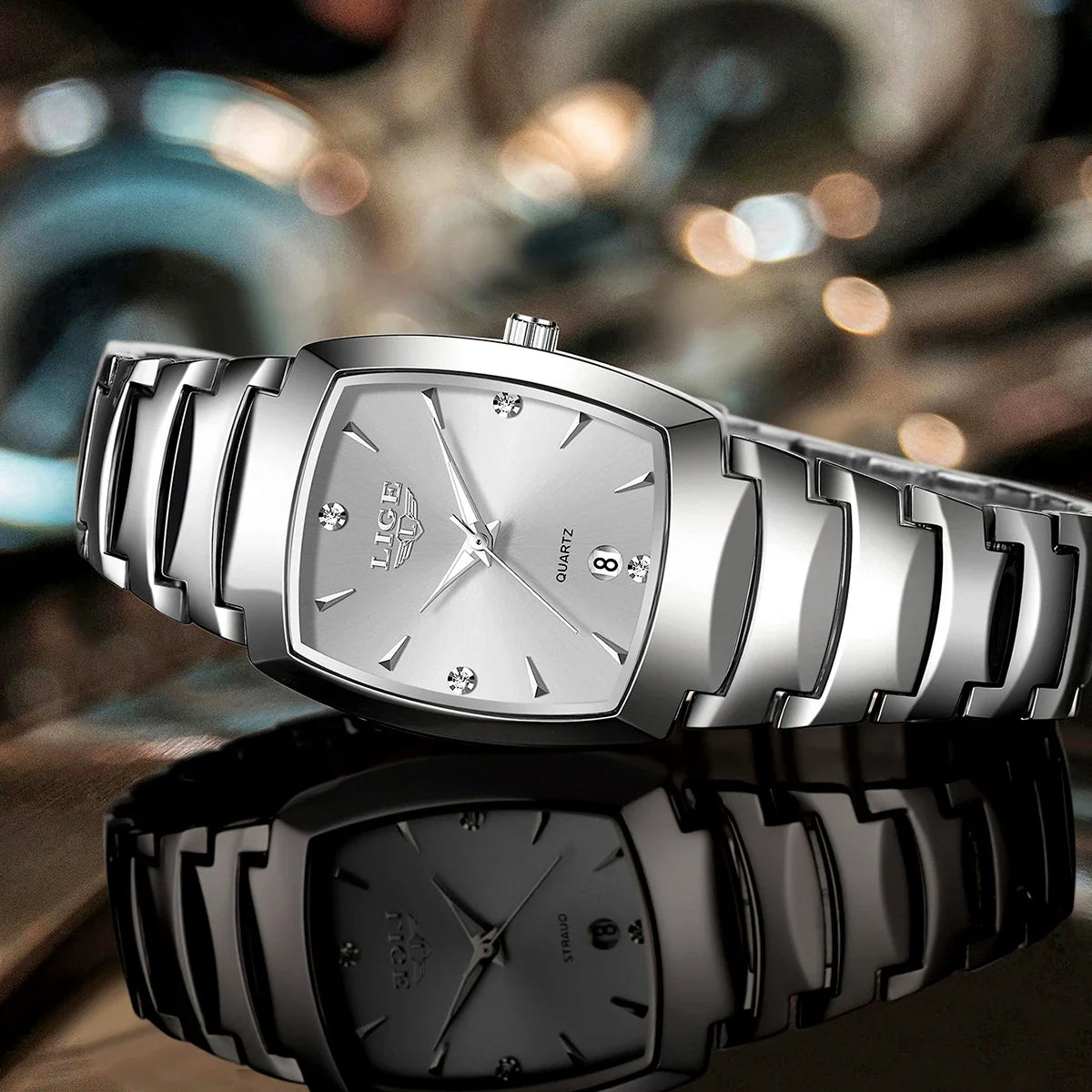 Women's Stainless Steel Rectangular Quartz Dress Watch BandsCo Straps