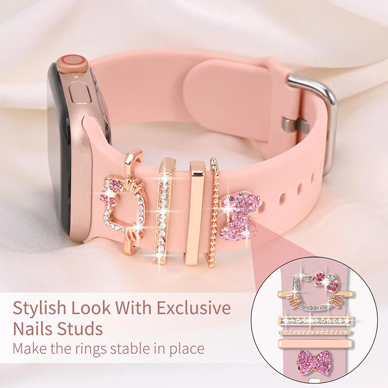 Sparkling Crystal Kitty & Bow Decorative Charms for Apple Watch Band Wristwatchstraps.co