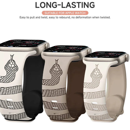 Engraved Snake Silicone Sport Band for Apple Watch - Soft Serpent Design Strap Wristwatchstraps.co